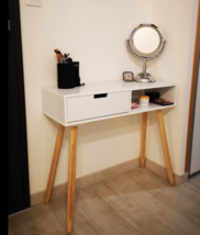 New Modern Wooden Pine Wood White Narrow Hallway Console Table With 2 Drawers - £84.72 GBP