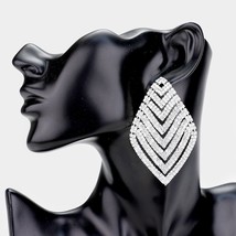 Silver Crystal Rhombus V Shape Rhinestone Stylish Formal Trendy Dangle Earrings - £20.25 GBP