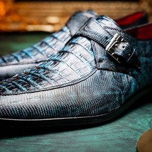 Toluca genuine crocodile and lizard dress monk strap Rustic Blue image 12