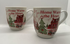 Fitz &amp; Floyd Home Warms The Heart Christmas Mugs Set Of 2Hiday cups - £8.73 GBP