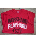 mens t shirt work hard play hard red size large nwt - $19.95