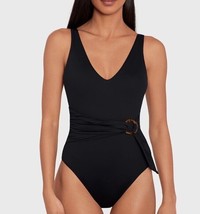 NWOT Lauren Ralph Lauren Women’s Solid Belted One Piece Swimsuit Black Size 8 - £27.36 GBP