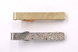 Mens Textured Silver Gold Tone Tie Bar Clip Clasp Set of 2 - £10.85 GBP