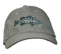 Magellan Bass Fish Logo Gray Snapback Hat Baseball Style Fishing Cap Adjustable - £10.64 GBP