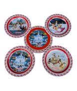 Disneyland Metal Tin Holiday Plates 8.25&quot; Set of 4 Resort Exclusive 2007 - $27.53 CAD