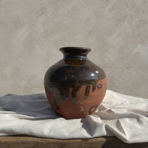 Antique Terracotta Vase, Rustic Turkish Pottery, Primitive Jug, Aged Vessel, Bro - £134.48 GBP