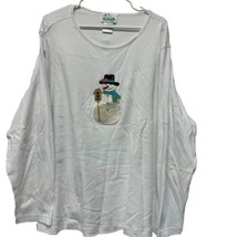 Quacker Factory Top 2x Sequin Beaded Snowman White Winter Holiday Long Sleeve - £14.46 GBP