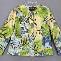 Alex Kim Womens Jacket Size L Blue Yellow Floral Long Sleeve Snaps Shoul... - £9.15 GBP