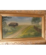 Antique Country Road &amp; Shed Scene  Original Framed Oil Painting on Board... - £122.24 GBP