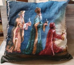 Christmas Wisemen 24&#39;&#39; Large Tapestry PIllow Couch Chair Black Cotton Backing - £29.69 GBP