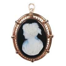 Large Antique 14k Hardstone Cameo Onyx pendant/brooch pin - $895.95