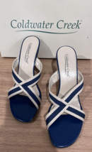 COLDWATER CREEK Nautical Blue/Ivory Open Toe Heel Wedge Sandals 7.5M - £18.88 GBP