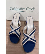 COLDWATER CREEK Nautical Blue/Ivory Open Toe Heel Wedge Sandals 7.5M - £18.75 GBP