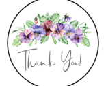 30 THANK YOU PANSIES STICKERS ENVELOPE SEALS LABELS 1.5&quot; ROUND FLORAL FL... - $7.49
