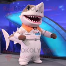 Cream Shark mascot costume character dressed with a Bikini and Necklaces - £1,034.15 GBP