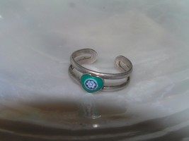 Estate 925 Marked Split Silver Band with Tiny Green &amp; Blue Enamel Heart Pinky or - £8.28 GBP