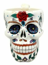 White Tribal Day of The Dead Rose Bloom Sugar Skull Drink Coffee Mug Cup Ceramic - £21.70 GBP