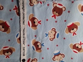 3.383 Yards  BABY SAILOR Nautical Crew Bear Monkey Blue Cotton by AMT Fabric  - £16.61 GBP