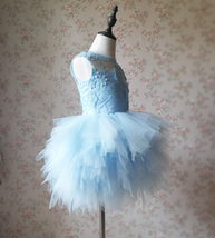 A-Line/Princess Knee-length Flower Girl Dres Blue Tulle/Lace Flowers Puffy 4-16 image 2