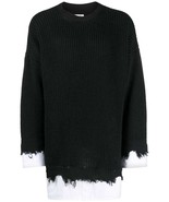 MM6 Maison Margiela Mens Wool Blend Layered Waffle-Knit Sweater Black-Me... - £284.79 GBP