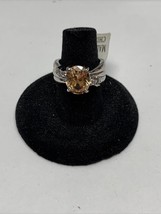 Stunning Silver Tone Round Simulated Light Orange Stone Ring  Size 6 KG - $14.85