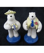 Vintage Clay Polar Bear Figurine Set Signed Damm Valentine Bride Groom W... - £15.55 GBP