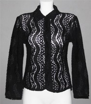 VTG Damn Naughty Thick Stretch Lace Swirl Stripes Button Front Blouse Wm&#39;s M? - £22.92 GBP