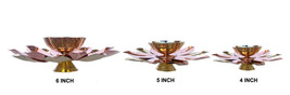 Messing &amp; Kupfer Kamal Lotus Blumen Form Diya Lampe Hindu Pooja Öl Set Mit 3 - £30.00 GBP