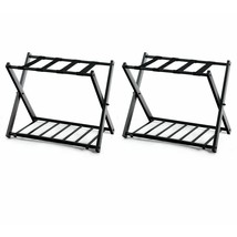 Set of 2 - Folding Black Metal Luggage Rack with Bottom Storage Shelf - $2,590.76 MXN