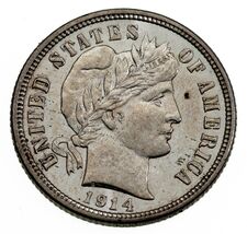 1914-D 10C Barber Dime Choice BU w/ Full Mint Luster and Excellent Eye A... - $170.45
