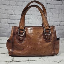 Fossil Reptile embossed Leather Satchel Purse Handbag Brown - £38.93 GBP