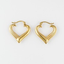 Real 14K Gold UnoAerre Heart Hoop Earrings Polished Italian Designer Fine Estate - $159.19