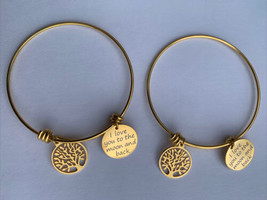 2X - Charm Bracelet Bangles I Love you to Moon and Back, Tree of Life, Gold Tone - £9.52 GBP