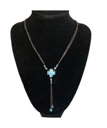 Blue Stone Flower Pendant Y Necklace - $15.00