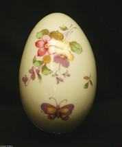 Vintage Lefton Egg Flowered Trinket Box Flower Bouquet &amp; Butterfly XA396 Japan - £23.45 GBP