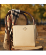 NEW Tory Burch McGraw Brie Cream Pebbled Leather Bucket Shoulder Tote Bag - $629.23 CAD