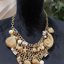 Traci Lynn Women&#39;s Art Jewelry Gold Rhinestone Lucite Bib Statement Necklace - £27.97 GBP