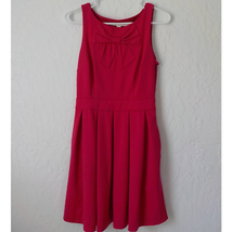 Lauren Conrad Pink Dress Women 4 Fit Flare Pleaded Zip Up Rayon Bow Sleeveless - £12.65 GBP