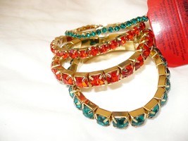 Holiday Time Women&#39;s Fashion Jewelry Gold Tone Red &amp; Green Stretch Bracelets 4 - $11.60