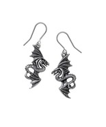 Alchemy Gothic E442 Flight of Airus Earrings Dragon God Wicca Mythical Dropper - $34.54