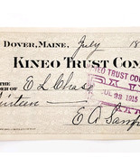 1915 Kineo Trust Company Bank Check E.A. Sampson Dover Maine Signed 7116... - $28.05 CAD