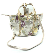 Latique Shoulder Bag Crossbody Satin Floral Beige Gold Purple Zip Closure - £23.10 GBP