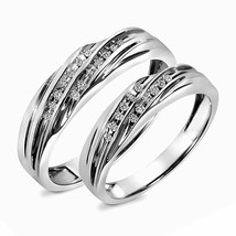 0.15 CT Round Cut Diamond 14K White Gold Over His &amp; Hers Wedding Band Set Ring - £96.02 GBP