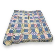 Vtg Ocean Wave Quilt Hand Stitched Multicolor Blue Centers Distressed Lumpy Fill - £109.99 GBP