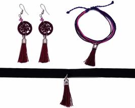 Dream Catcher Thread Tassel Dangle Earrings Matching Multi Strand String Pull Ti - £12.05 GBP