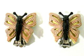 Vintage Butterfly Clip On Earrings Enamel over Metal Mod Retro Style  - $11.00