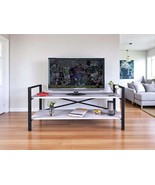 Ikra 47&quot; White TV Stand: Black Metal Legs, Open Shelves, Console - $2,018.76 MXN