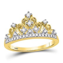 10kt Yellow Gold Womens Round Diamond Tiara Crown Band Ring 1/5 Cttw - £263.51 GBP