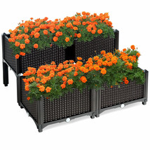 Set of 4 Raised Garden Bed Elevated Flower Vegetable Herb Grow Planter Box Brown - £134.91 GBP