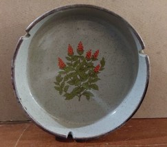 Vintage Takahashi Stoneware Speckled Ashtray Gray Wildflowers Japan 7&#39;&#39; ... - $23.04